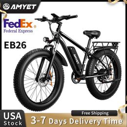 Bikes AMYET EB26 Ectric Bike for Adults 1000W Ectric Bicyc 48V 15AH E Bike 26 Fat Tyre Mountain 31mph Dual Shock Absorber Ebike L48