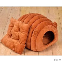 Cat Beds Furniture Half Closed Cat House 4 Season Cute Style Bite Resistant Cat Kennel Washable Cat Bed for Cats (Small Brown)