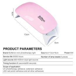 6W Mini Nail Dryer Machine Portable 6 LED UV Manicure Lamp Home Use Nail Lamp For Drying Polish Varnish With USB Cable