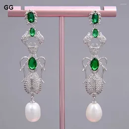 Dangle Earrings GuaiGuai Jewelry Teardrop White Sea Shell Pearl Green Cz Pave Insect