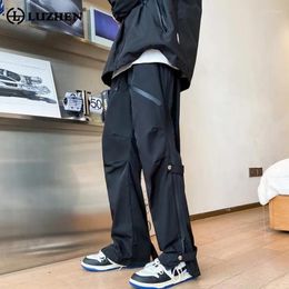 Men's Pants LUZHEN Pleated Split Splicing Design Trendy Street Straight Korean Personality Fashion Wide Leg Trousers LZ2590