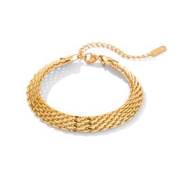 European American Style Wide Band Chain Bracelet, Gold and Steel Wrist Ornament Fashionable Look Women's Trend