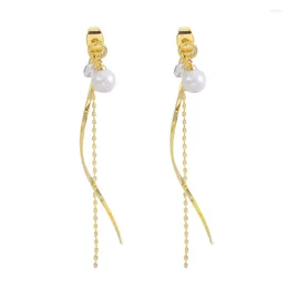 Dangle Earrings ESSFF Simulation Pearl Gold Colour Long For Women Prevent Allergies Temperament Tassel Drop Earings Trend Jewellery