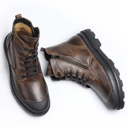 Natural 488 Cow Handmade Retro Boots Genuine Leather Men Winter Shoes #jm9550 240407
