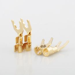 HiFi Solid Copper Gold Spade Plug Speaker Cable Wire Connector Speaker Y Spades DIY speaker cable Spade plug Terminal Plug