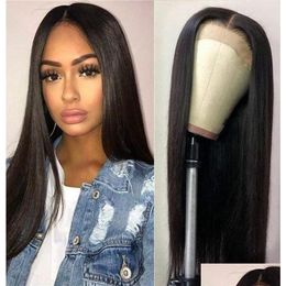 Synthetic Wigs Black Lace Front Wig Women Glueless Middle Part Soft Silky Straight Heat Resistant Fl Drop Delivery Hair Products Dhirx