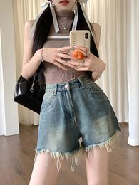 SXL Womens Mini denim short high waist female casual summer ladies Tassel Vintage Blue shorts jeans for womensL60032 240409