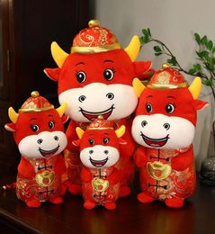 Plush Ox Cattle Stuffed Animals Toys Animal Mascot 2021 Chinese New Year Zodiac Gifts Red Yellow 22CM 27CM6528169