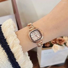 Wristwatches Fashion Women Watches Luxury Sea Blue Fritillaria Small Square Dial Watch Metal Bracelet Strap Relojes Para Mujer