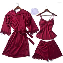 Home Clothing ZOOLIM Autumn Pyjama Set Pyjamas Women With Chest Pads Sexy Satin Sleepwear Silk Sleep & Lounge Nightwear Female 3 Piece Sets