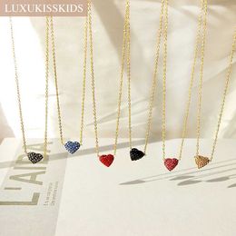 Pendant Necklaces LUXUKISSKIDS Rhinestone Heart shaped Pendant Necklace for Women/Girls Clavicle Choker Small Red Pink Black Simple Love Jewellery Romantic GiftQ