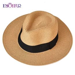 ENJOYFUR Summer Sun Hats For women man Panama Hat straw beach hat fashion UV sun Peotection travel cap240409