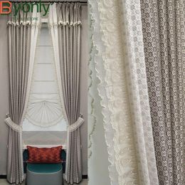 Curtain Lace Jacquard Splicing Sun Protection Embroidery Window Curtains For Living Room Bedroom Bay Balcony Finished