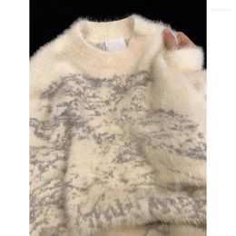 Men's Sweaters Soft Waxy Mink Wool Sweater Women Autumn Winter Pullover Jacket Round Neck Long Sleeves Daily Knitted Tops