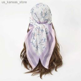 Scarves New Womens Scarf Bandana Headband Flowers Vintage Luxury Summer Beach Square Cotton Handkerchief Bohemia Girl Accessories 2024240409