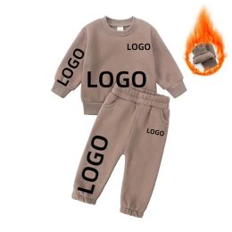 Kids Boys Girl Customised Clothes Set Add Your LOGO Toddler Fleece Pullover Sweatshirt+Jogger Sweatpants 2Pcs Children Tracksuit