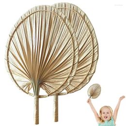 Decorative Figurines Palm Leaf Woven Fan 2pcs Chinese Style Handmade Raffia Hand Fans Weaving Straw For Summer Cooling