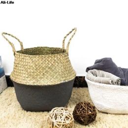 Mini Size Foldable Storage Basket Natural Seagrass Rattan Straw Wicker Folding Flower Pot Baskets Garden Planter Supplies