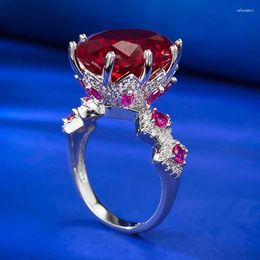 Cluster Rings Vintage 8ct Ruby Diamond Ring Real 925 Sterling Silver Party Wedding Band For Women Bridal Engagement Jewelry Gift