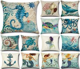 Sea Pattern Cotton Linen Throw Pillow Cushion Cover Car Home Bed Decoration Sofa Decorative Pillowcase1 CushionDecorative9827162