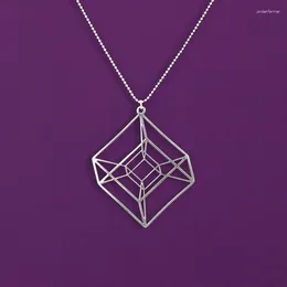 Pendant Necklaces One Piece Hypercube - Gold/Silver Plated Geometry Necklace Tesseract Math Gift With 50cm Chain