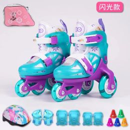 Double Line PU Roller Skates For Kids Adjustable 4-wheel Shoes Full Set Professional Children Sneakers For 2-9 Years Old