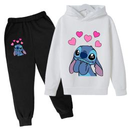 Cute Stitch Hoodies Sweatshirts Girls Clothes Children's Clothing Sets Child Girl Tops + Pants 2 Pcs Suits Boys Tracksuits Set