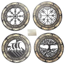 4PCS Set Wall Art Nordic Viking Runes Wooden Wall Decor Celtic Family Trees Viking Decor Amulet Sign Home Office Decor