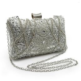 Evening Bags 2024 Frame Women Formal Sliver Beaded Purses And Handbags Bridal Sequins Clutch Bag Cocktail Party