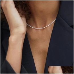 Chokers Choker Minar Simple Shiny Water Wave Chain Hollow Linked Circle Necklaces For Women Sier Plated Copper Statement Jewelry Drop Otspm