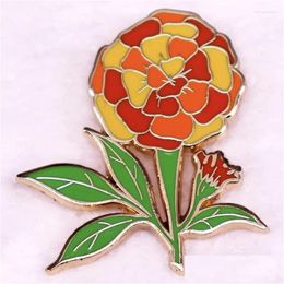 Pins, Brooches Yellow And Orange African Marigolds Hard Enamel Pin Plant Flower Lover Badge Tagetes Erecta Brooch Pins Natural Jewelr Dhx9T