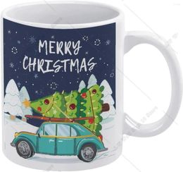 Mugs Merry Christmas And Camper Car Mug Snow Ceramic Drinking Cup With Handle Coffee 11oz For Office Home DIY Gift