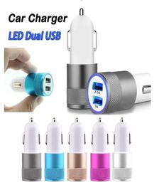 Favors Car Charger Metal Travel Adapter 2 Ports Colorful Micro USB Car Plug For Samsung Note 8 phone 7 OPP Package FY7804 C02211827805