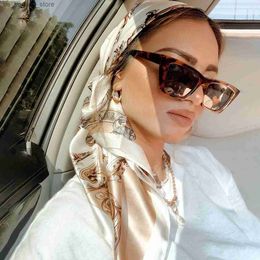 Scarves 2022 Neckerchief Shawl Wraps Print Silk Satin Scarf Square Women Muslim Hijab Elegant Headband Bandana Design Brand Foulard240409