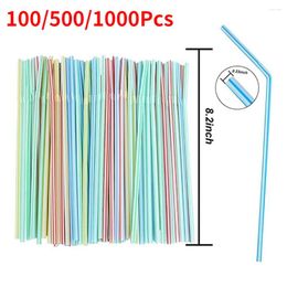 Disposable Cups Straws 100/500/1000Pcs Colorful Curved Plastic Drinking Wedding Party Bar Drink Accessories Birthday Straw 5mm 210mm