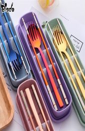 Portable Dinner Set With Box Stainless Steel Chopstick Spoon Fork Set Travel Cutlery Kids For School Outdoor Picnic 2011134856386