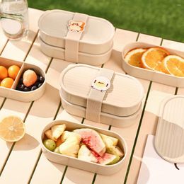 Dinnerware WORTHBUY 730ML Double-layer Bento Box Picnic Portable Plastic Lunch Microwave Fruit Salad Container With Cartoon Strap