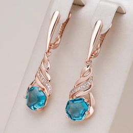 Dangle Earrings Kinel Shiny Blue Stone Long Drop For Women Unique Design Natural Zircon 585 Rose Gold Color Vintage Wedding Jewelry