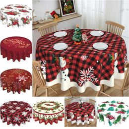 Table Cloth Christmas Round Tablecloth Santa Claus Snowman Snowflake Decorative Red For Home Kitchen Dining Picnic Party