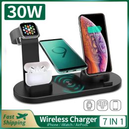 Chargers 7 in 1 Fast Wireless Charger 30W For iPhone 13 12 11 X XR Watch Wireless Chargers for Samsung Galaxy Xiaomi Huawei Fast Charging