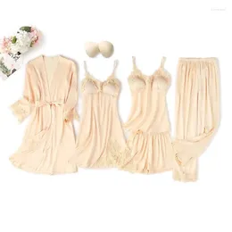 Home Clothing Champagne Robe Set Spring Summer Pyjamas Suit Intimate Lingerie Satin Sexy Sleep Casual Novelty Nightwear Loungerwear