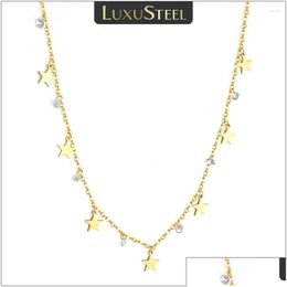 Pendant Necklaces Luxusteel Stars Bling Cz Stone For Women Girls Gold Color Stainless Steel Choker Anniversary Gift Fashion Jewelry Dr Otrn9