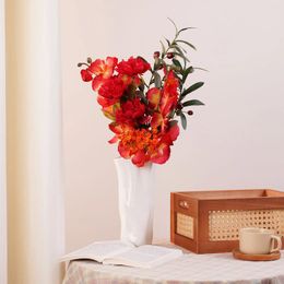 Decorative Flowers Red Artificial Silk Peony Babysbreath Bedroom Centrepiece Table Arrange Fake Bouquet For Wedding Home Christmas Decor