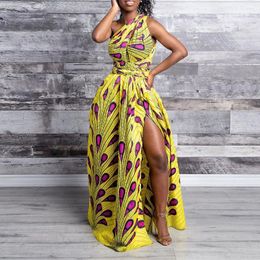 Casual Dresses Sexy African Dress Women Fashion Floral Print DIY Multi Wearing Bandage High Waist Maxi Female Side Splits Sundress