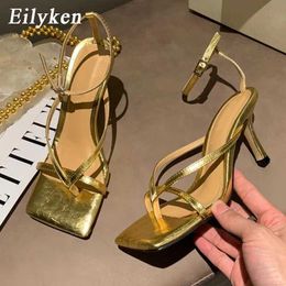 Dress Shoes Eilyken Gladiator Sandals High Heels Womens Autumn Best Street Style Square Headed Open Toe Clip Laces H240409 TH34