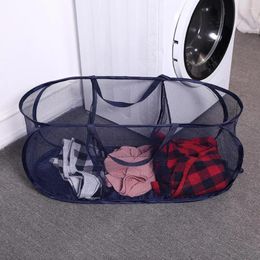 Laundry Bags Basket Large Capacity Hamper Fine Mesh Foldable 3 Grid Handle Dirty Clothing Storage Bag Clothes