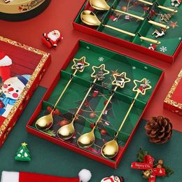 Spoons Christmas Coffee Set Gold Stainless Steel Spoon Dessert Year Decoration For Tableware Cutlery