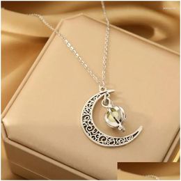 Pendant Necklaces 1Pcs Imitation White Gold-Color Necklace Ladies Simple Light Luxury Style Moon Pumpkin Shaped Jewelry Drop Delivery Otj3H