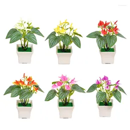 Decorative Flowers Mini Bonsai Ornament Artificial Anthurium Palm Potted Simulated Flower Plant Decoration For Home Office Outdoor Garden