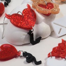 Valentine's Day Glitter Heart Bear Pendant Earring for Women Girls Acrylic Red Hollow Hat Love Letter Drop Earrings Jewelry Gift